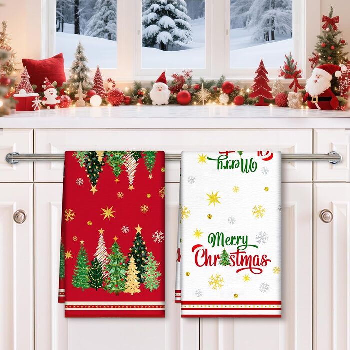 Набор из 2 рождественских кухонных полотенец 60 x 40 см Рождественские елки Arquiel