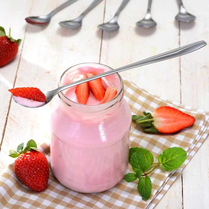 Набір ложок GRWE для лате макіато, золотий, 6 предметів, 22 см, довгі ложки, ложки для коктейлів, десертні ложки, ложки для морозива, ложки для кави з льодом, нержавіюча сталь, можна мити в посудомийній машині, срібний