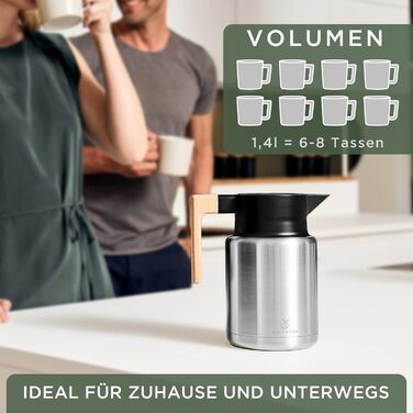 Термос-кавник 1,4 л, нержавіюча сталь з дерев'яною ручкою WALDWERK