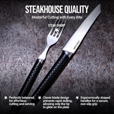 Вилка та ніж для стейка для м&39яса Steakchamp, 2 х 2 шт. виделки та ножі із сталевого леза, з мікрохвильовим помелом, набір з 4 шт., включаючи дерев&39яну коробку