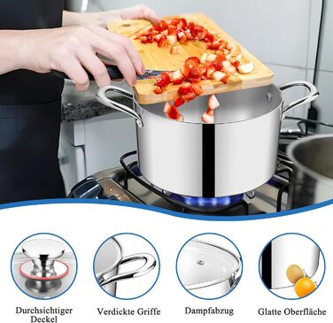 Каструля HaWare, індукційна каструля з 3-шарової нержавіючої сталі, каструлі об&39ємом 3,3 л, каструля для пасти зі скляною кришкою для всіх плит, каструля для супу, каструля для м&39яса, здорова та без покриття, придатна для миття в посудомийній машині (