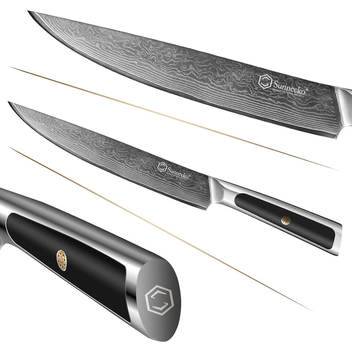 Дамаський ніж Sunnecko 20 см Кухонний ніж шеф-кухаря - гострий ніж з дамаської сталі, кухонний ніж з ергономічною ручкою