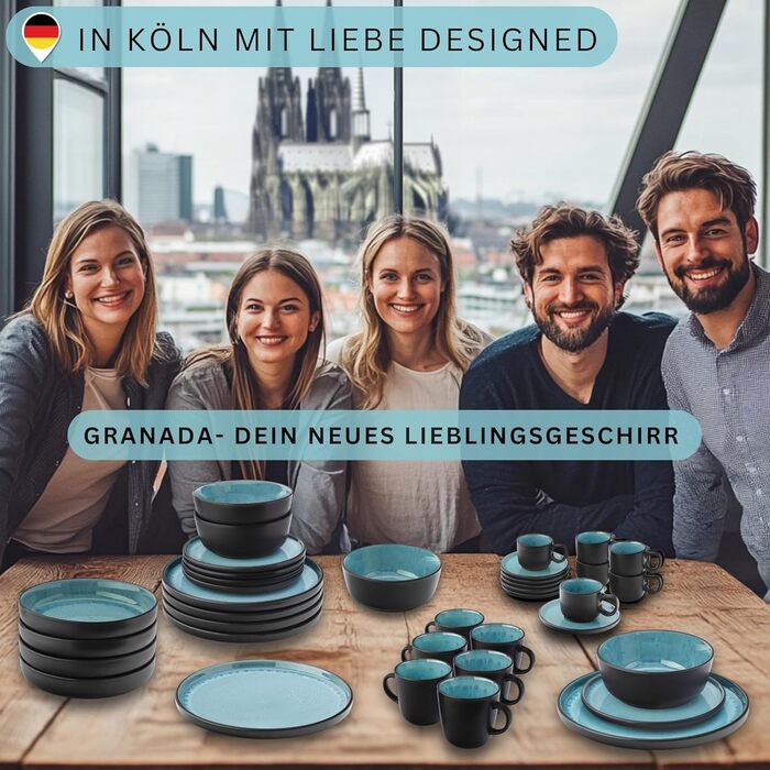 Кам&39яні миски для пасти 6 предметів, набір мисок для пасти на 6 осіб, набір мисок можна мити в посудомийній машині та мікрохвильовій печі, велика багатофункціональна миска темно-сірого кольору 750 мл VALUE COLLECTION (Granada, набір посуду 36 предметів)