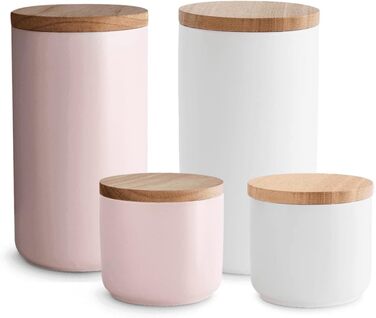 Керамічні банки для зберігання SPRINGLANE 2 шт. Набір з дерев'яною кришкою Sweet Scandi, гумовою дерев'яною кришкою, ящиками для зберігання, ящиками для зберігання продуктів (набір з 4 шт.)
