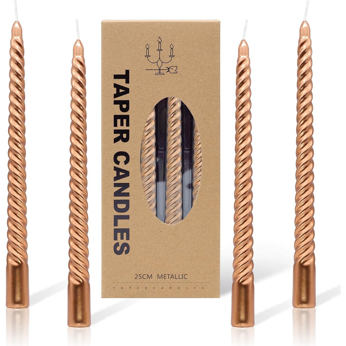 Набір з 4 конічних спіральних свічок 2 х 25,5 см, рожеве золото Alederways