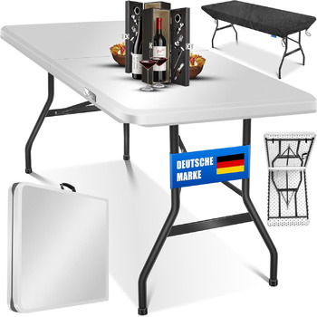 Шведський стіл KESSER, складаний пластиковий стіл, 183 x 76 см, кемпінговий стіл, стіл для вечірки, розкладний стіл, садовий стіл для саду, тераси та балкону, складаний для 6 осіб, включаючи кришку та ручку для перенесення, антрацит (білий)