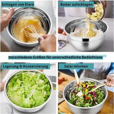 Миска для змішування Herogo, набір салатниць з нержавіючої сталі з 5 предметів із чорною кришкою та нековзною силіконовою основою, набір металевих мисок для випічки, нержавіючої та посудомийної машини (4.5/2.7/1.5/1.2/0.7 л) Чорний 5