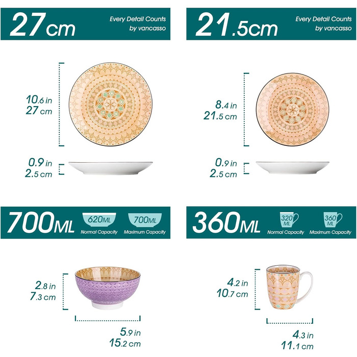 Порцеляновий набір посуду Haruka, 48 шт. Набір круглий комбінований сервіз на 12 осіб, включає кружки, піали, десертні тарілки та обідні тарілки (тюльпан, набір посуду з 48 предметів)