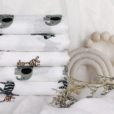 Муслінові серветки GLLQUEN для немовлят, 6 шт. бавовняних серветок для відрижки, 70 см x 70 см, абсорбуючі та дихаючі, ідеально підходять для очищення, витирання та покриття новонароджених (жираф, 3 шт.)