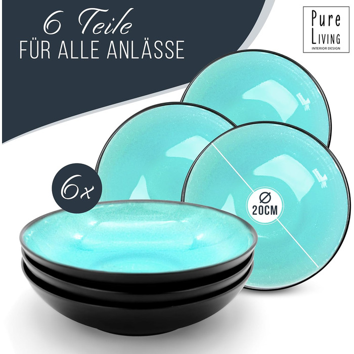 Набір кавових чашок з 6 шт. Ibiza - Чашки з кераміки преміум-класу, можна мити в посудомийній машині та мікрохвильовій печі, стійкий до подряпин - Стильний набір чашок для чаю та кави - чистий живий посуд, набір посуду в аквамарині (глибокі тарілки (6x))