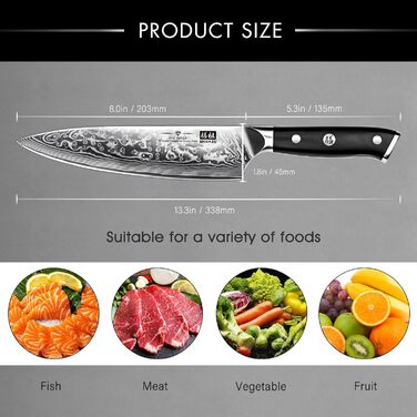 Поварской нож 20 см, дамасская сталь PRO SHAN ZU