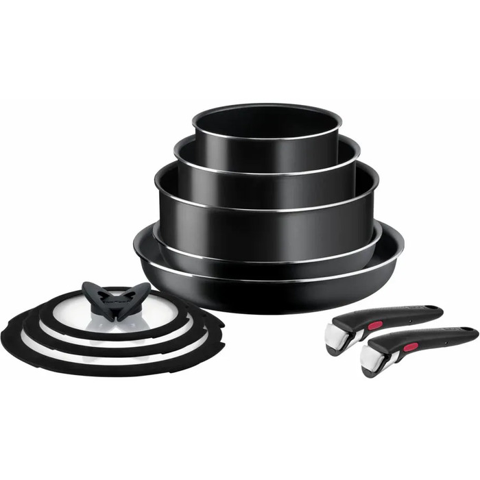 Набор посуды Tefal Ingenio Easy Cook & Clean, 10 предметов, алюминий, нержавеющая сталь, бакелит, черный