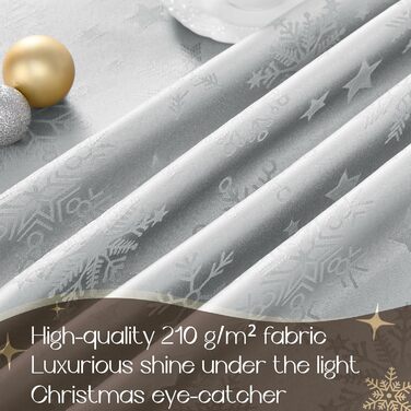 Велика різдвяна скатертина Romanstile, яку можна прати та вона водовідштовхувальна, жакардові зірки та сніжинки, квадратна скатертина XXL для зими, різдвяної прикраси, вечірки, Різдва (85 x 85 см, срібляста)