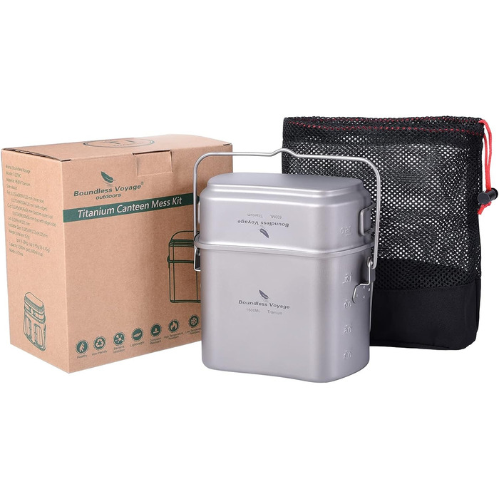 Титановий посуд для кемпінгу 600 та 1500 мл Boundless Voyage