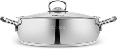 Набір індукційного посуду преміум-класу Karaca Emirgan з 8 предметів, сріблясто-червоний, міцний набір індукційного посуду, підходить для всіх типів плит, скляна кришка, каструлі та сковорідки, які можна мити в посудомийній машині (13 предметів - срібляст