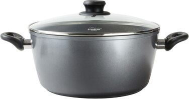 Каструля STONELINE XXL з литого алюмінію, велика, з кришкою, 7 л, антипригарне покриття зі справжніми кам&39яними частинками, індукційний посуд для всіх типів варильних поверхонь, духовка, приготування їжі без жиру та олії, сірий (32 см)