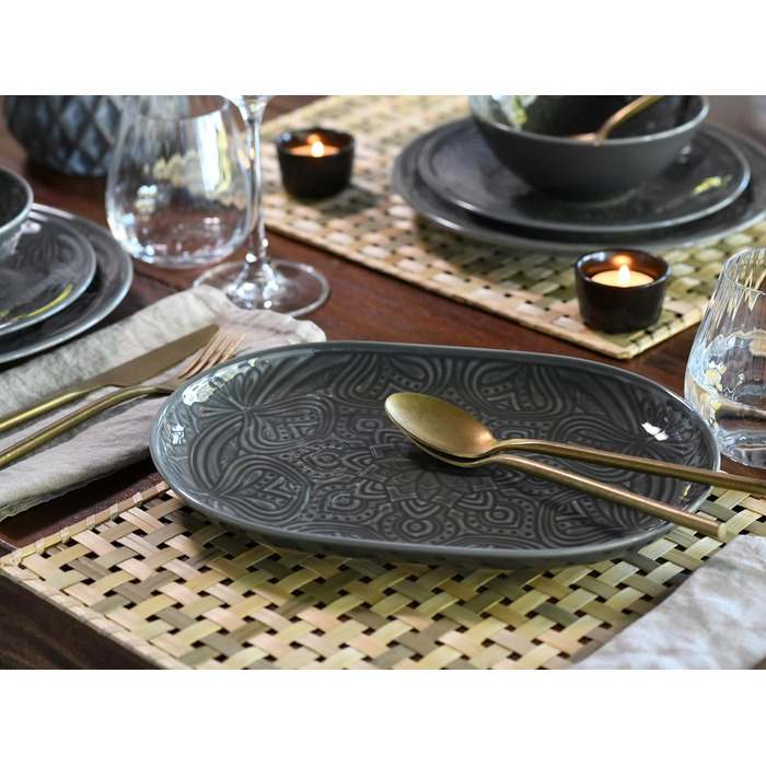 Серія Набір посуду Orient Mandala з 18 предметів, набір тарілок з порцеляни (набір тарілок 2 шт. и, камінь), 21627