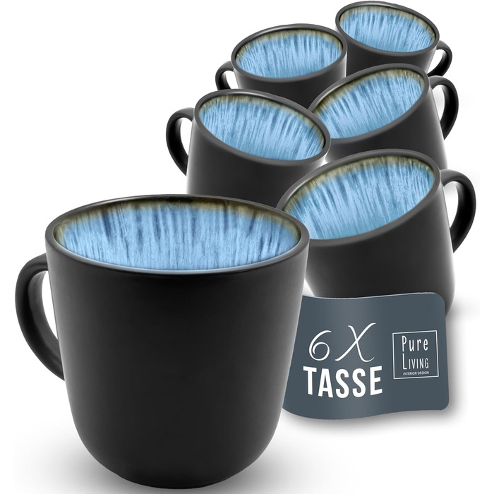 Керамогранітна глибока тарілка ТЕСТ ДУЖЕ ХОРОШИЙ Серія Ibiza Тарілки для макаронів Noble, тарілки для супу Deep стильні тарілки для пасти 6 персон - Набір посуду 6 персон, обідні тарілки, набір посуду Чорний з (кухоль (6x), темно-синій), 6 шт.