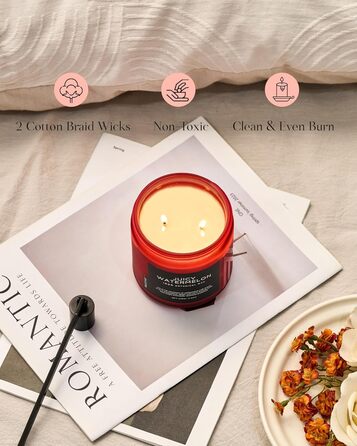 Ароматичні свічки M&SENSE Кава у скляній банці з 2 гнітами 330 г, час горіння 70 годин, свічка з натурального соєвого воску для спальні, кухні, декору дому, подарункова свічка для чоловіків та жінок, смажена кава (соковитий кавун)