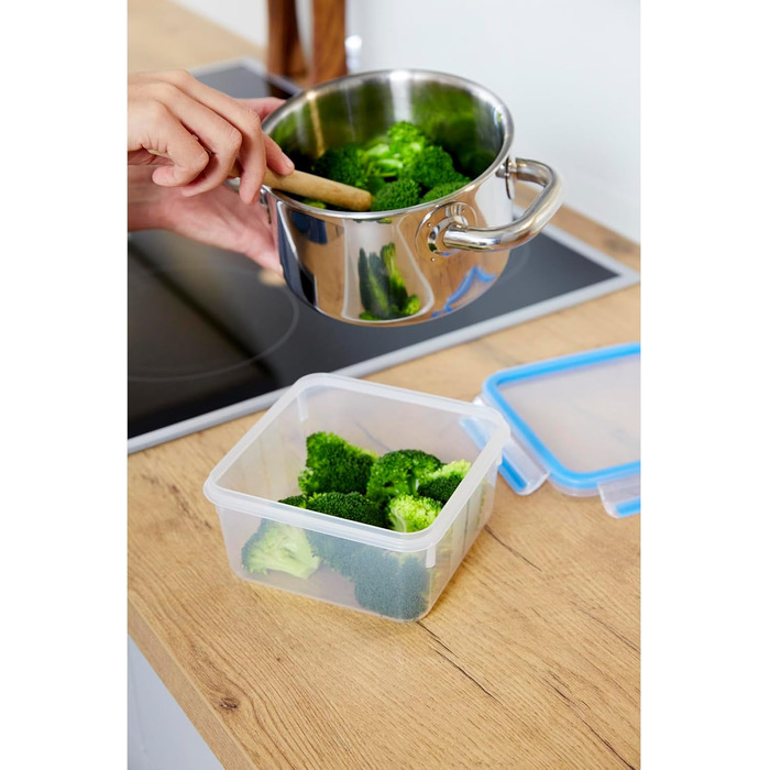 Набір контейнерів для зберігання продуктів EMSA Clip & Close, прямокутні, 5 x 0,8 л, коробки для зберігання, 100 герметичні, придатні для миття в посудомийній машині, морозильної камери та мікрохвильової печі, прозорі, сині, зроблені в Німеччині, N10307 (