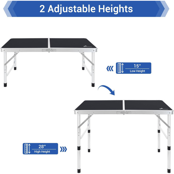 Складаний кемпінговий стіл з 2 рівнями висоти 90 х 60 см чорний Sportneer