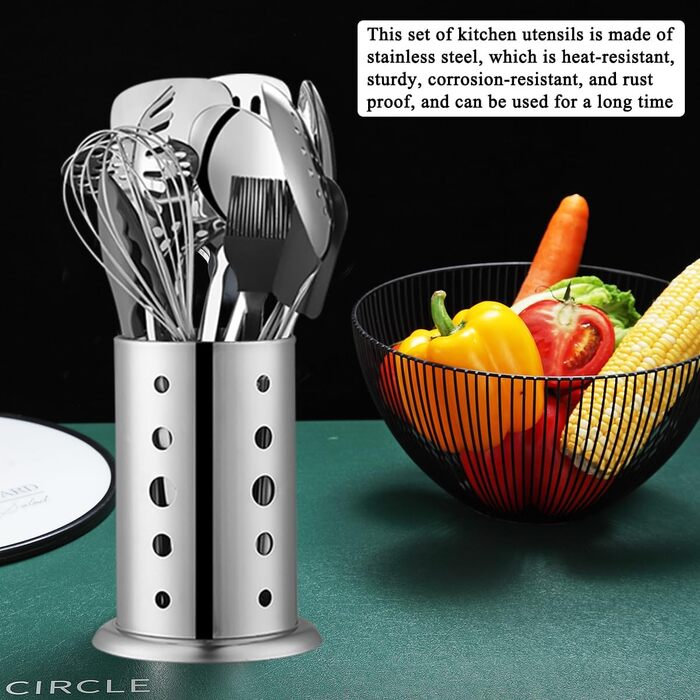 Набір кухонного начиння ReaNea з нержавіючої сталі 40 предметів, набір кухонного начиння з тримачем для столових приборів, набір посуду, кухонний помічник, набір металевих лопаток