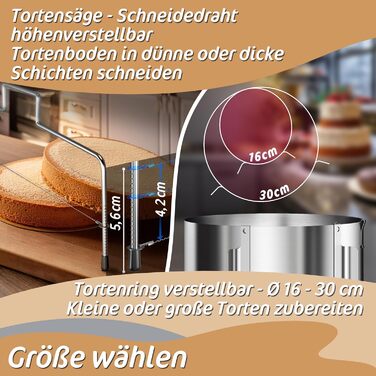 Регульована висота 30 см - кільце для випікання з нержавіючої сталі та форма для випікання в одному, високоякісні та функціональні - дуже високе кільце для випікання кругле, регульоване 16-30 см, рамка для випікання кругла, 4smile cake ring