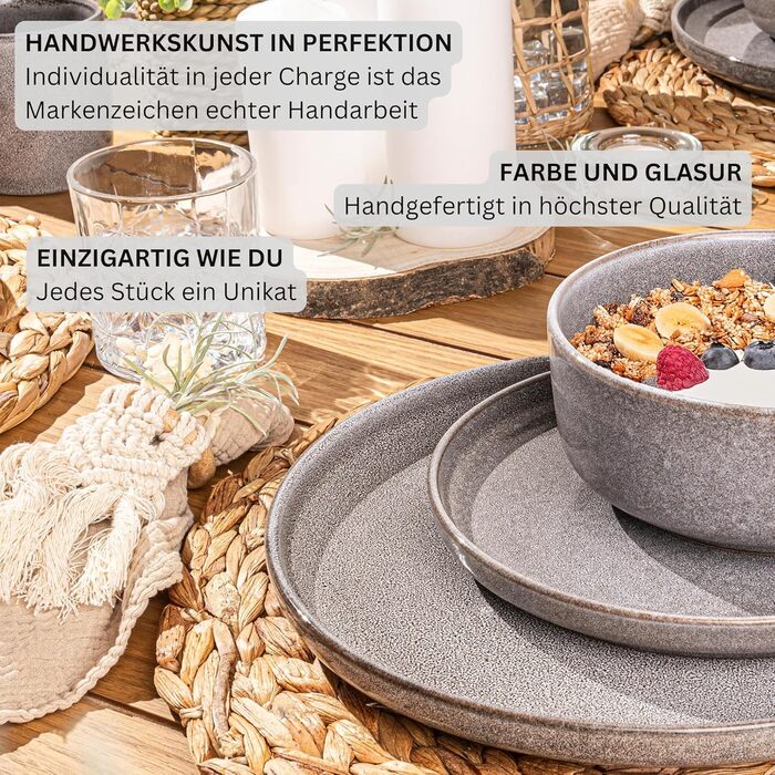 ОБІДНІ Комбінований сервіз на 6 персон, набір тарілок кавовий кухоль макаронна миска 30 шт. , набір посуду з кераміки посудомийна машина - мікрохвильова піч - стійкий до подряпин, набір посуду з кераміки КОЛЕКЦІЯ ЦІННОСТЕЙ (Cairo moon сірий, обідня тарілк