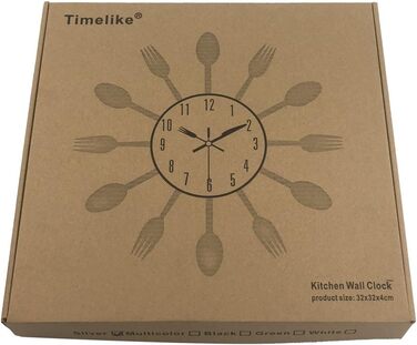 Настінний годинник з кухонним начинням з нержавіючої сталі Timelike - кухонний настінний годинник з тонованими виделками, ложками, лопатками, дизайнерський кухонний годинник для декору кухні, для використання в приміщенні та на вулиці, 12,6 дюйма (срібляс