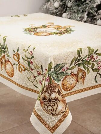 Дім різдвяної гобеленової різдвяної скатертини Скатертина на Різдво та Новий рік (Золотий вінок (Іскристий), 140x140 см)