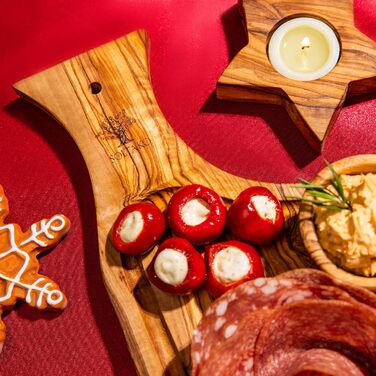 Дошка для стейків з оливкового дерева, дошка з оливкового дерева Обробна дошка, дерев'яна дошка, дошка для сервірування, дошка для сніданку, сирна дошка сільська довжиною приблизно від 40 до 43 см, товщиною приблизно 2 см (40-43 см, набір з 2 рустикальних