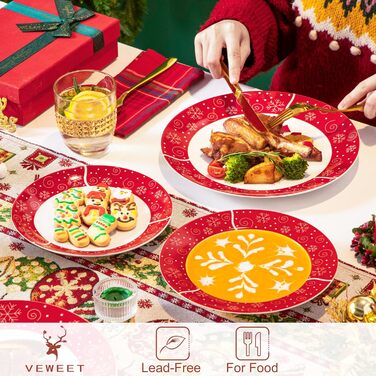 Серія 30-предметний порцеляновий різдвяний набір посуду на 6 осіб, різдвяний кавовий сервіз на 6 обідніх тарілок, 6 десертних тарілок, 6 супових тарілок, 6 кавових чашок та 6 блюдець (Christmastrele, обідній сервіз на 18 осіб)