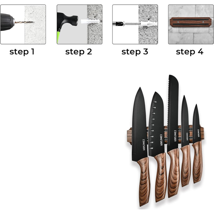 Дюймов Santoku Knife Кухонный нож Острый нож для мяса Профессионально выкованный из импортной высокоуглеродистой нержавеющей стали с красивым магнитным держателем для ножей - Метеориты (набор ножей из 5 предметов), 7