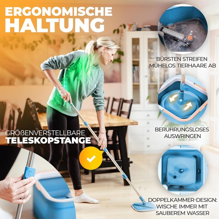 Набір швабри з відром 160 см синій ALANBERG