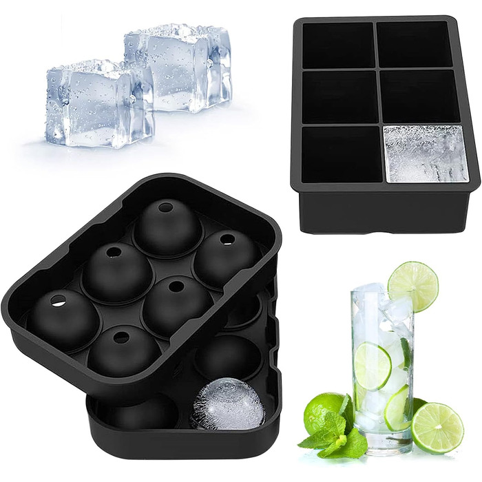 Силіконовий форма для кубиків льоду 2 шт з 6 відділеннями чорний OVBOVA