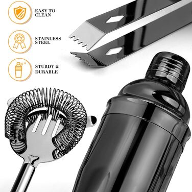 Набір для коктейлів 12 предметів чорний Cadobee