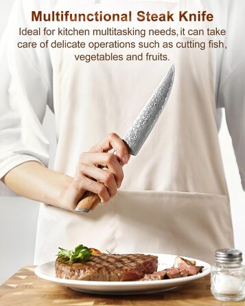 Набор из 4 ножей для стейка из дамасской стали 13 см с деревянным блоком XINZUO