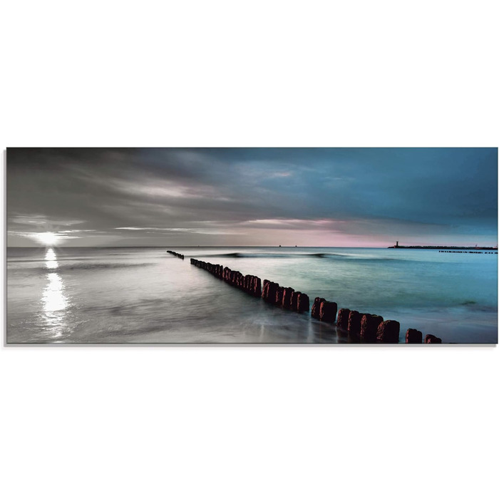 Настінний декор ARTland скляні картини настінна картина скляна картина цільна 40x40 см квадрат пляж море сонце Кариби природа пейзаж узбережжя схід сонця морський S7LE (Пляж Балтійського моря, 125Д x 50Ш см)