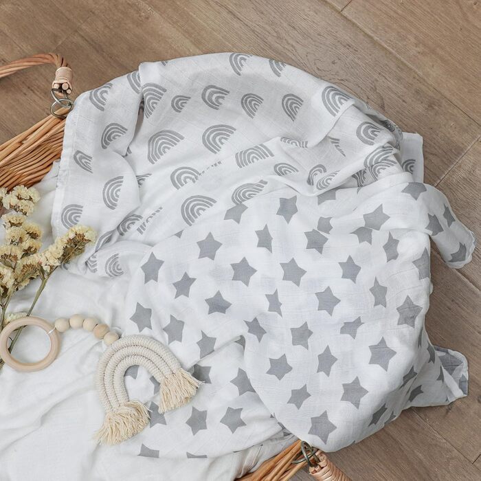 Муслінові серветки GLLQUEN для немовлят, 6 шт. бавовняних серветок для відрижки, 70 см x 70 см, абсорбуючі та дихаючі, ідеально підходять для очищення, витирання та покриття новонароджених (зірка, 3 шт.)