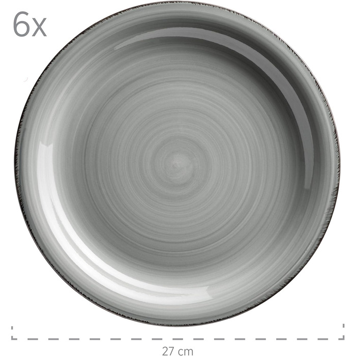 Набір тарілок для 6 осіб у сучасному вінтажному стилі, столовий сервіз із 18 предметів, керамічний посуд з ручним розписом, керамограніт, димчасто-блакитний, 931875 Bel Tempo II