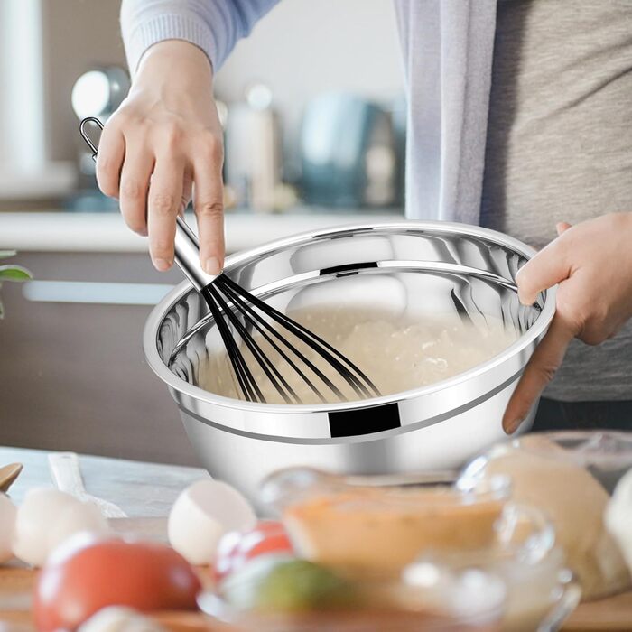 Чаша Herogo с крышкой, набор салатников из нержавеющей стали из 5 шт., размер 4,5 л / 2,7 л / 1,5 л / 1,2 л / 0,7 л, штабелируемая миска для смешивания и сервировки на кухне, включая принадлежности для выпечки, можно мыть в посудомоечной машине (черный)