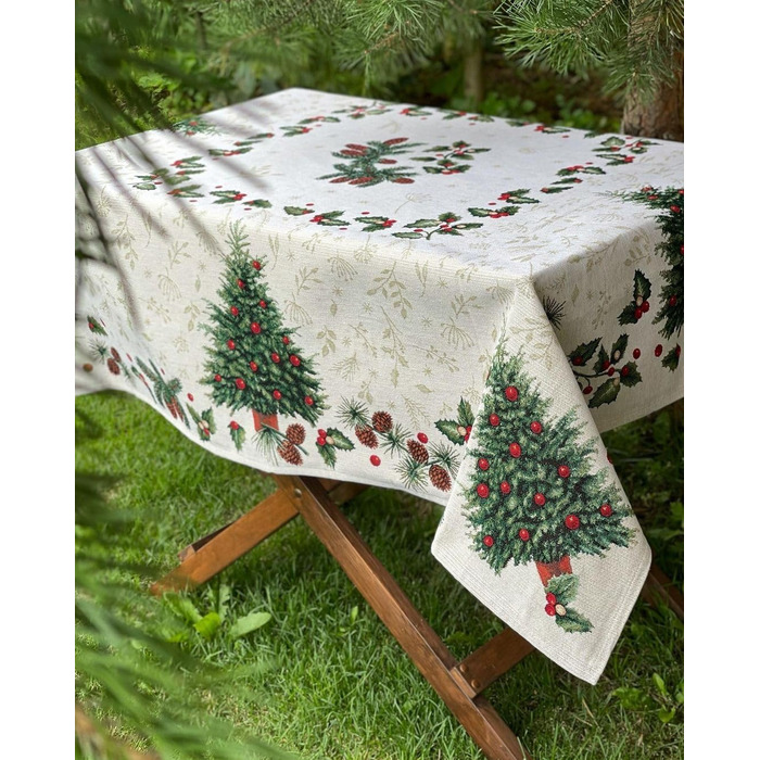 Різдвяна гобеленова скатертина Home of Christmas Скатертина на Різдво та Новий рік (Зелена ялинка (без блискіток), 140x180 см)