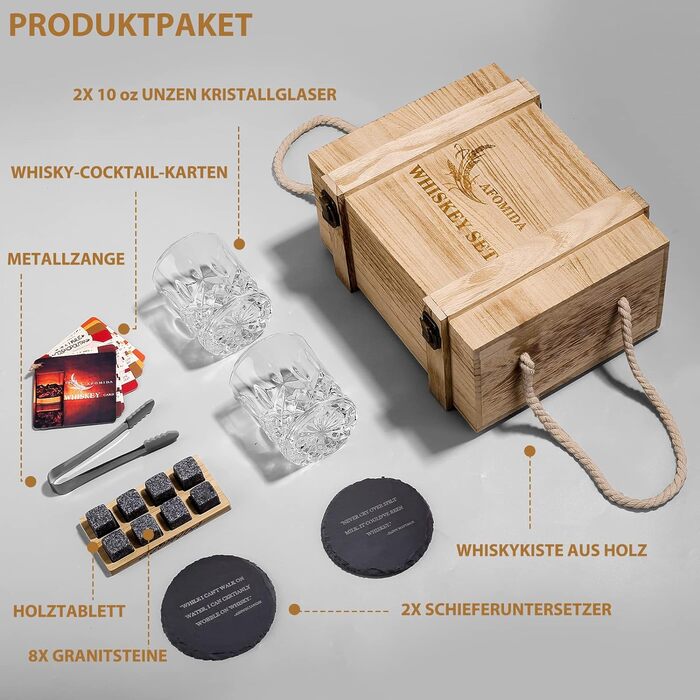 Набор бокалов и камней для виски 8 гранитные охлаждающие камни для виски Afomida