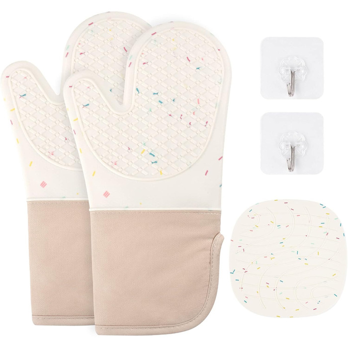 Рукавицы для духовки с подставкой под горячее и крючками, набор 5 предметов, бежевые AUAUY
