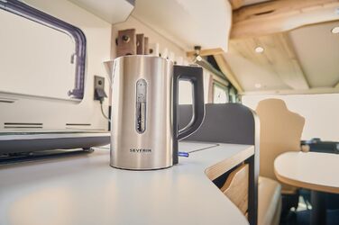 Набір дорожніх чайників SEVERIN, міні-туристичний чайник на 0,5 л, електричний чайник з 2 пластиковими чашками та 2 ложками, матова нержавіюча сталь/чорний, WK 3647 матова нержавіюча сталь