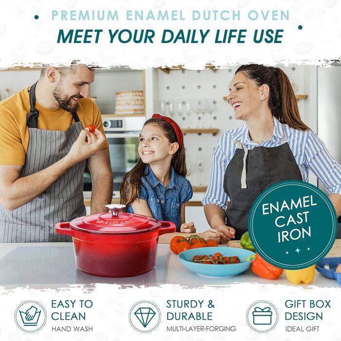 Чавунна сковорода Vancasso, чавунна каструля з кришкою, емальоване покриття Ø 5 л, індукційна каструля, каструля, чавунна сковорода для всіх типів плит, підходить для індукції, кругла, кремово-біла, 5 л біла (червона, 22 см)