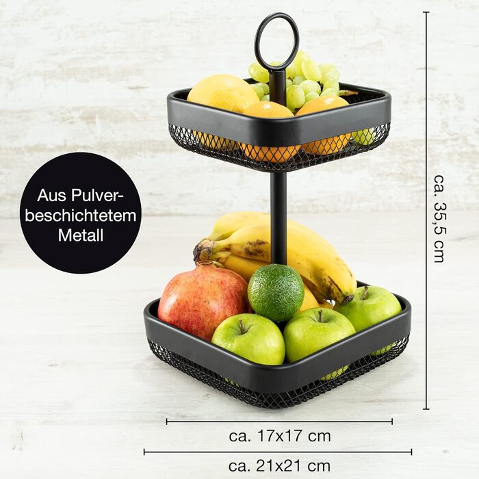 Подставка для фруктового торта Black Metal - Подставка для торта с корзиной с фруктами Black - Подставка для торта с фруктовой вазой Black Black Square