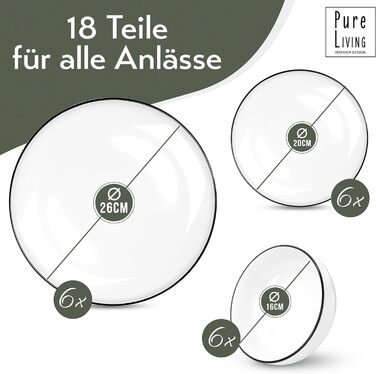 Набор посуды на 6 персон в скандинавском стиле, 18 белых предметов PURE LIVING INTERIOR DESIGN