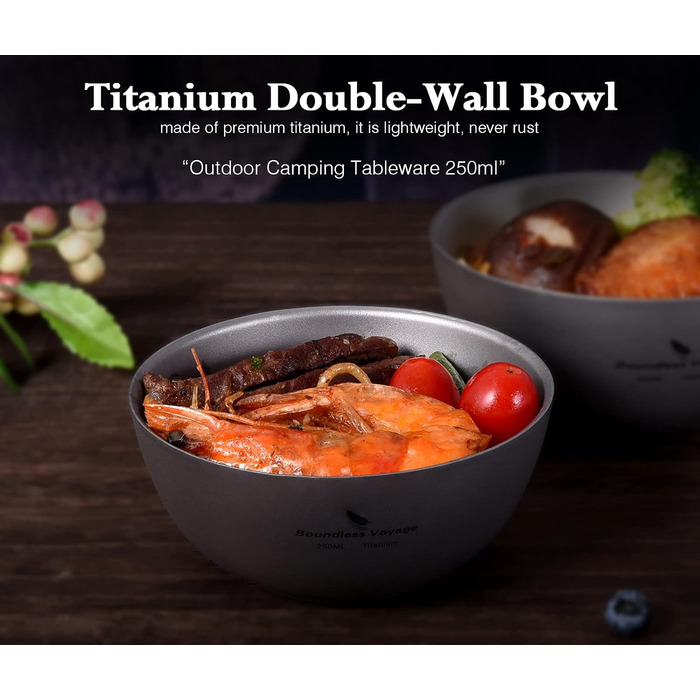 Безмежна подорож 250 мл 350 мл Титанова чаша з подвійними стінками Каструля Фруктово-овочева обідня миска для дому Кемпінг на свіжому повітрі Піші походи Пікнік (1 шт. 250 мл)