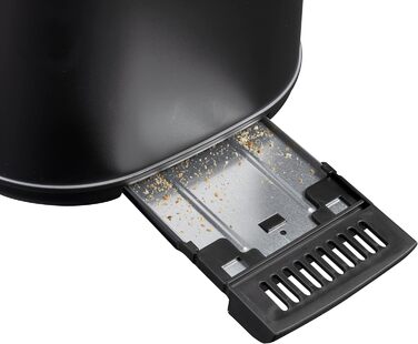 Тостер Bestron з 2 камерами для обсмажування, піддоном для крихт і насадкою для смаження булочок хліба, 1 000 Вт, нержавіюча сталь під вигляд (чорний / дерев'яний, одинарний)